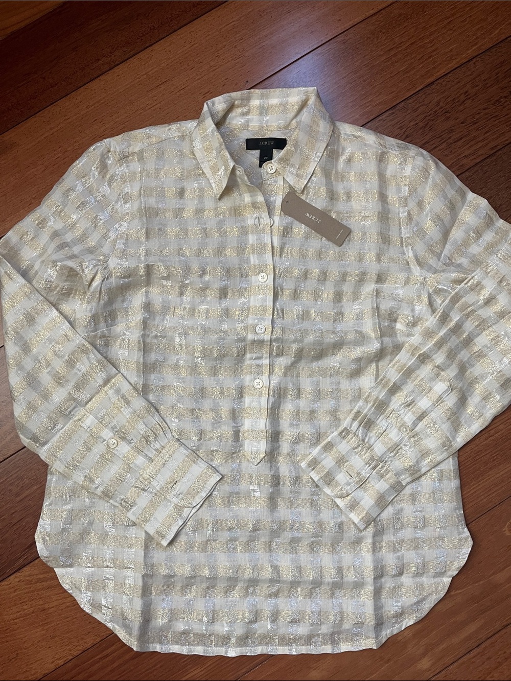 NWT J. Crew Metallic Thread Half Button Down Shirt